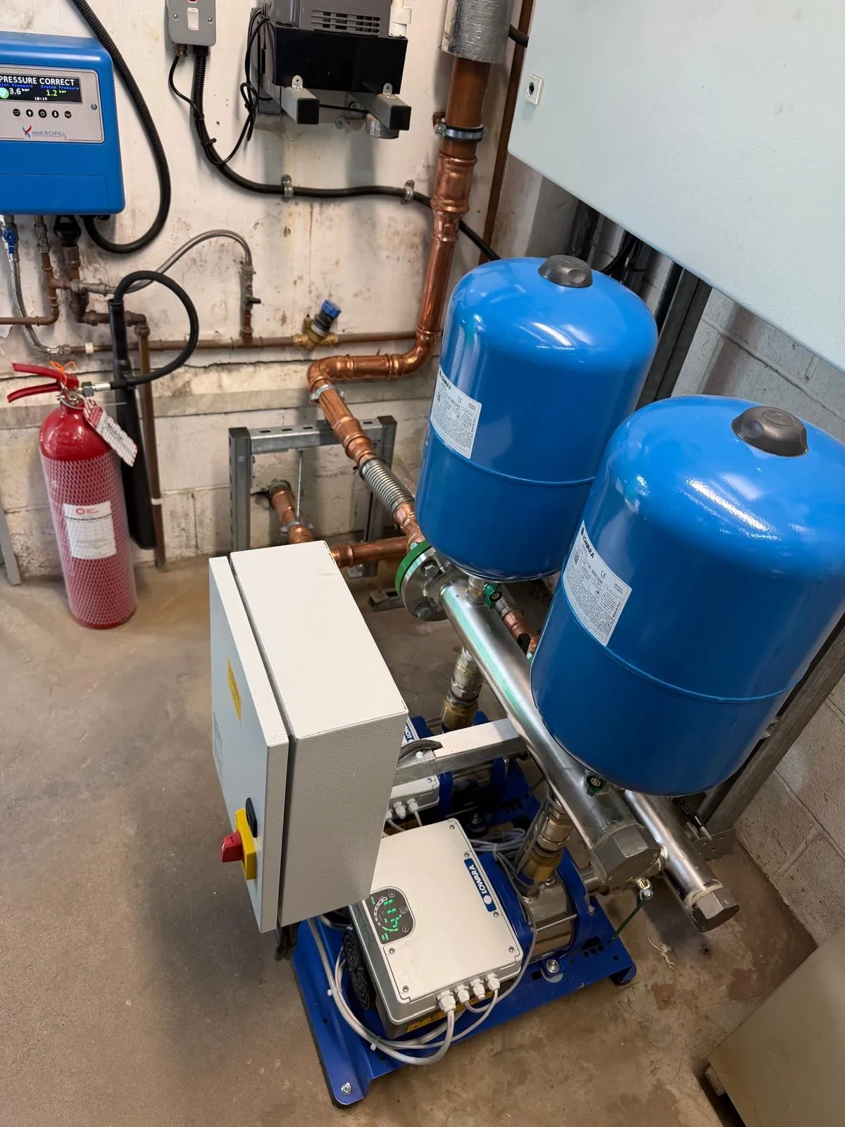 New control panel wired in alongside the cold water booster set in Grangemouth