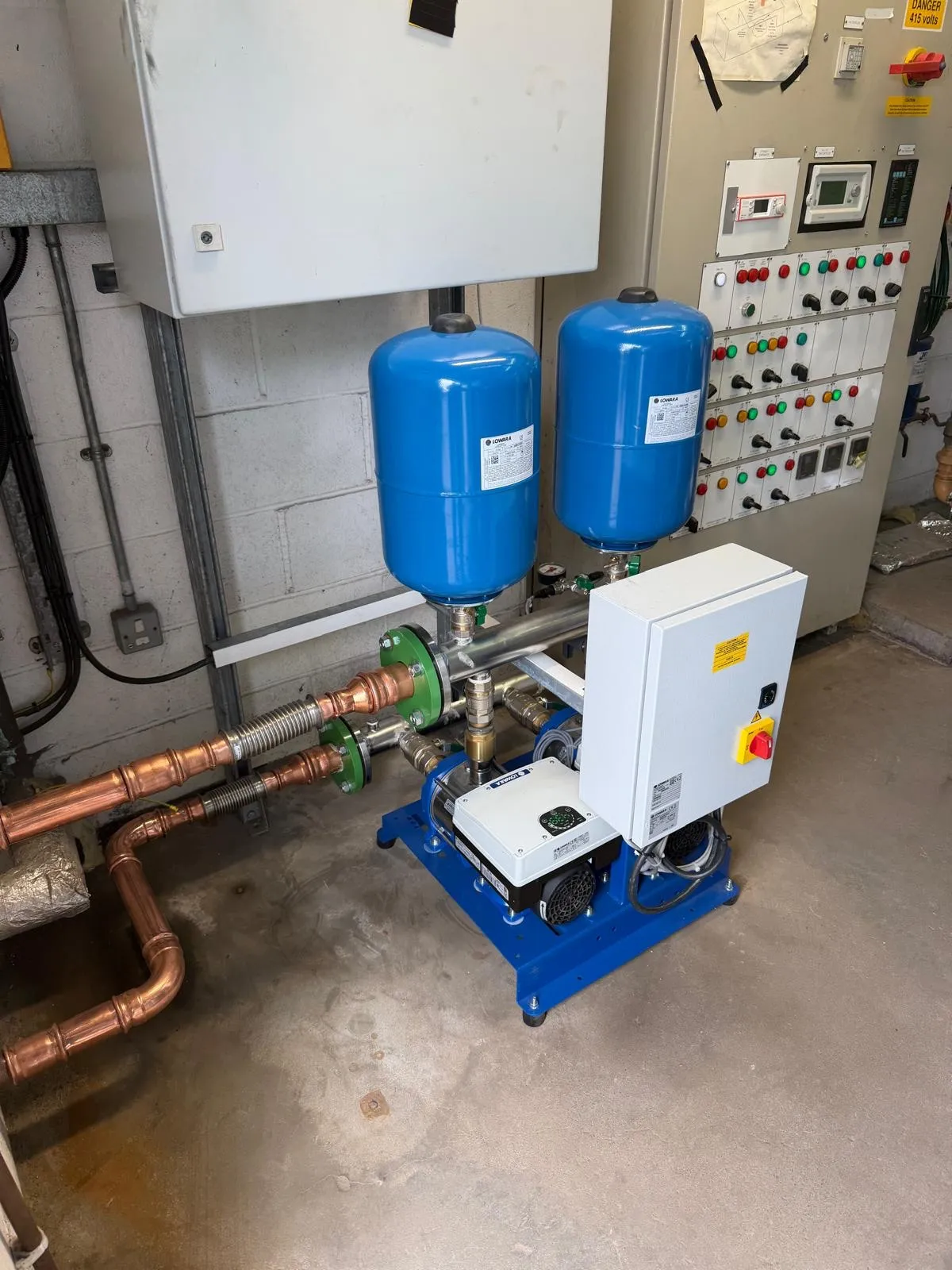New Lowara cold water booster set installed in a plant room in Grangemouth