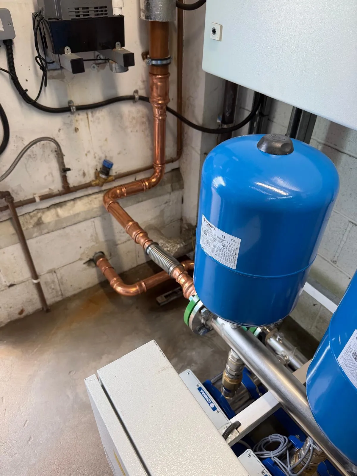 Pressure vessel and pipework detail on the new booster set in Grangemouth
