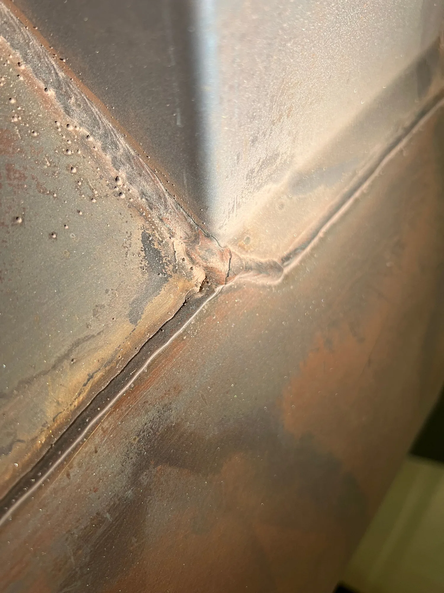 A close-up of the crack in the primary heat exchanger