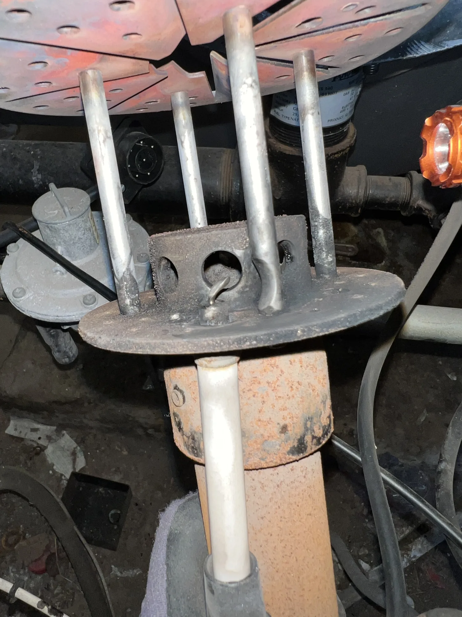 Immersion heater element removed for inspection